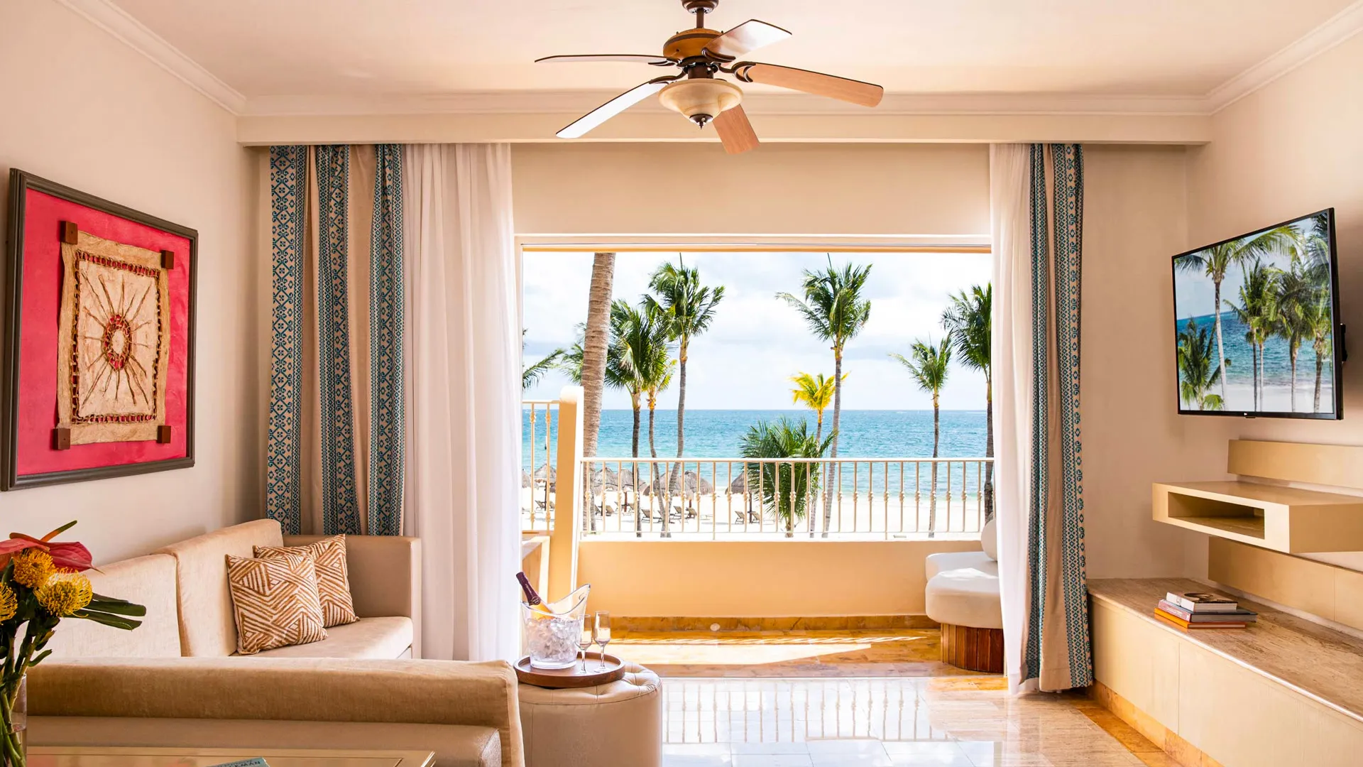 elegant hotel room with sea view balcony