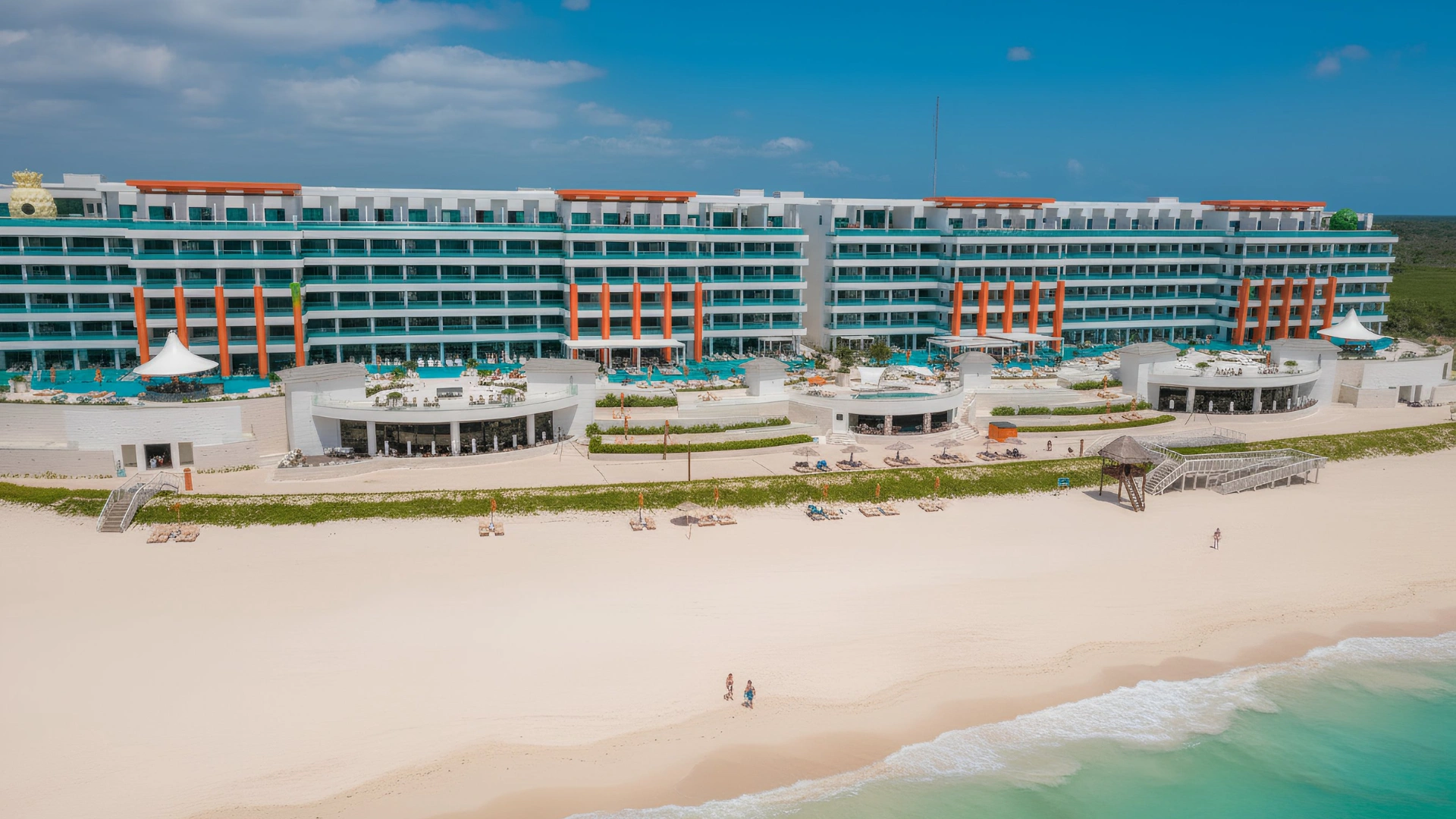 Nickelodeon Hotels & Resorts Riviera Maya beachfront suites overlooking the Caribbean Sea in Cancun.