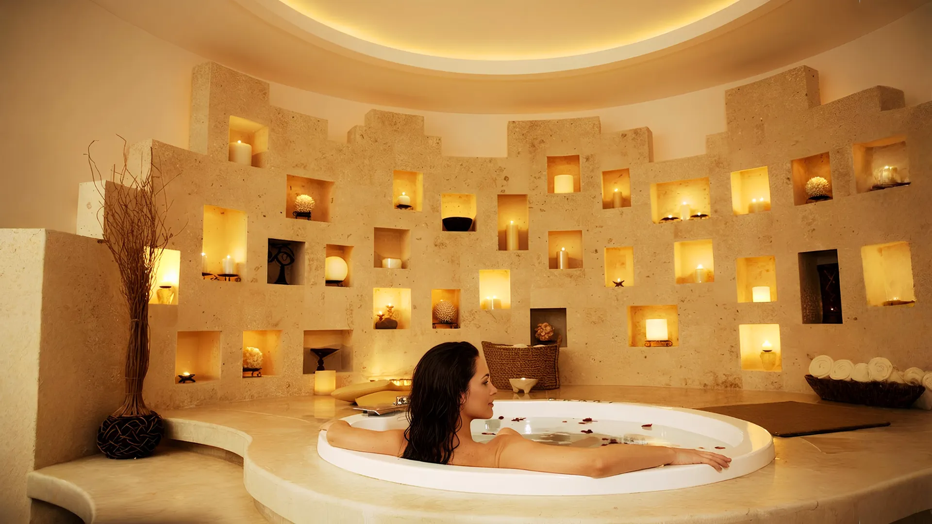 Spa room with relaxing atmosphere and warm lighting at Krystal Cancun.