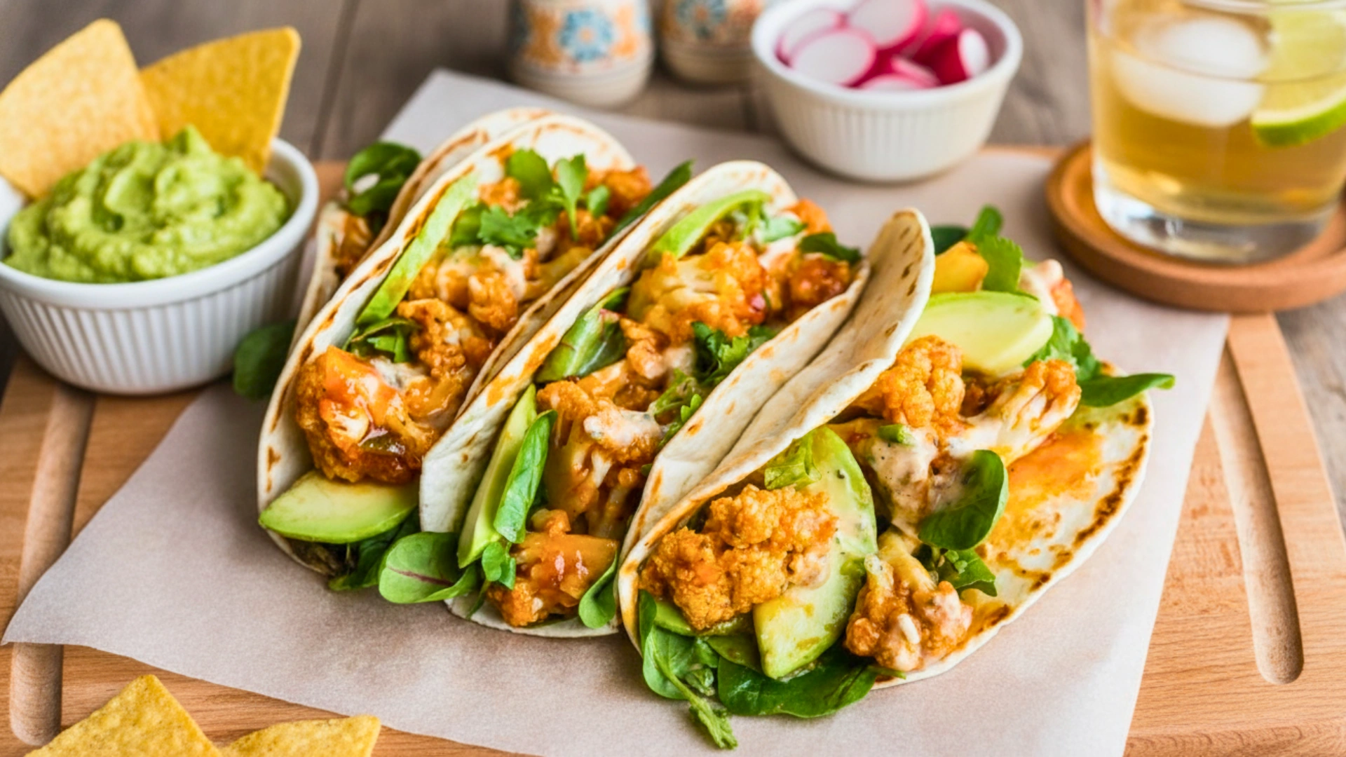 Vegan tacos with avocado and guacamole served at Dreams Riviera Cancun resort.