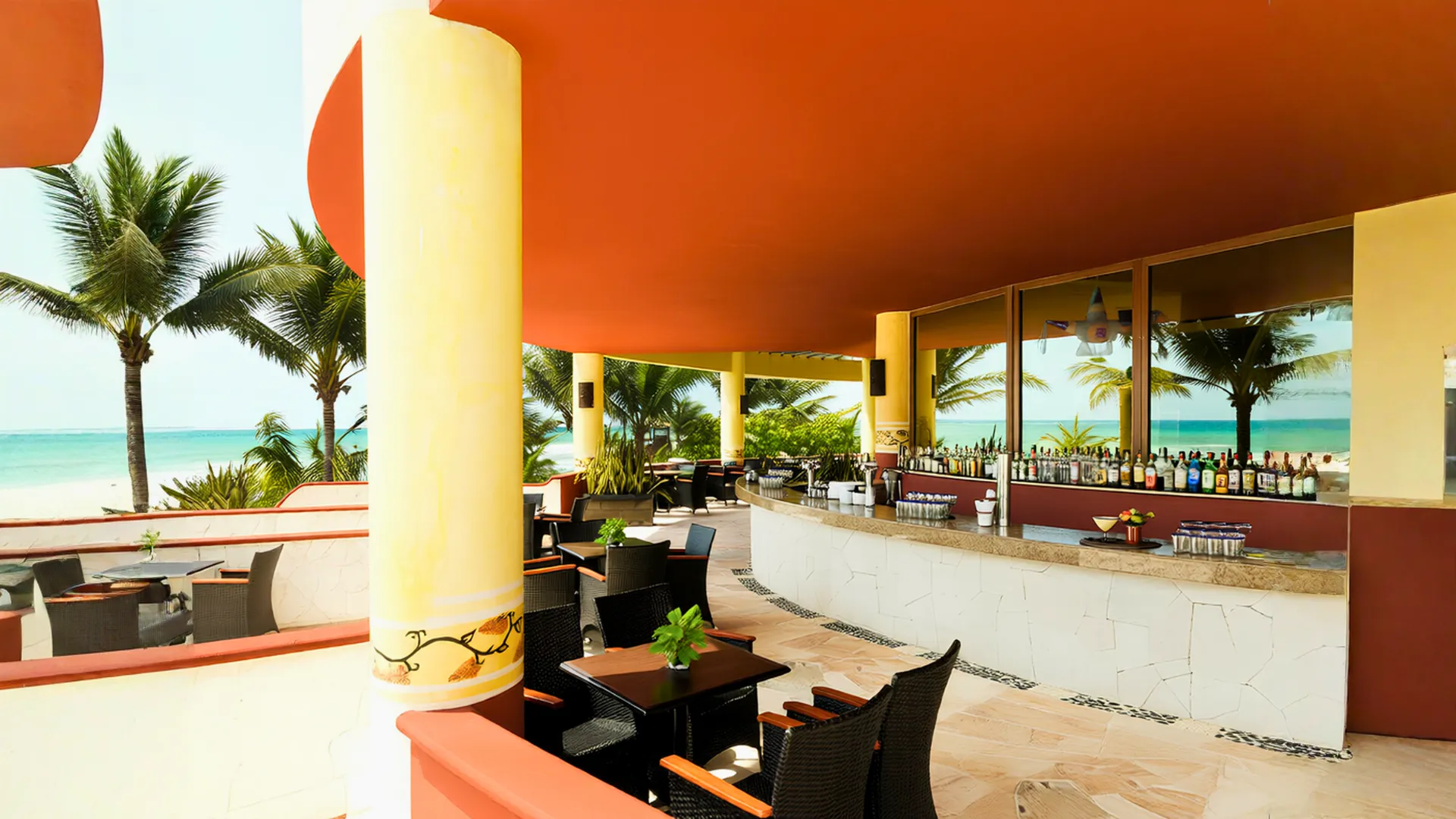Modernized poolside bar with ocean views at Azul Beach Resort Riviera Cancun.