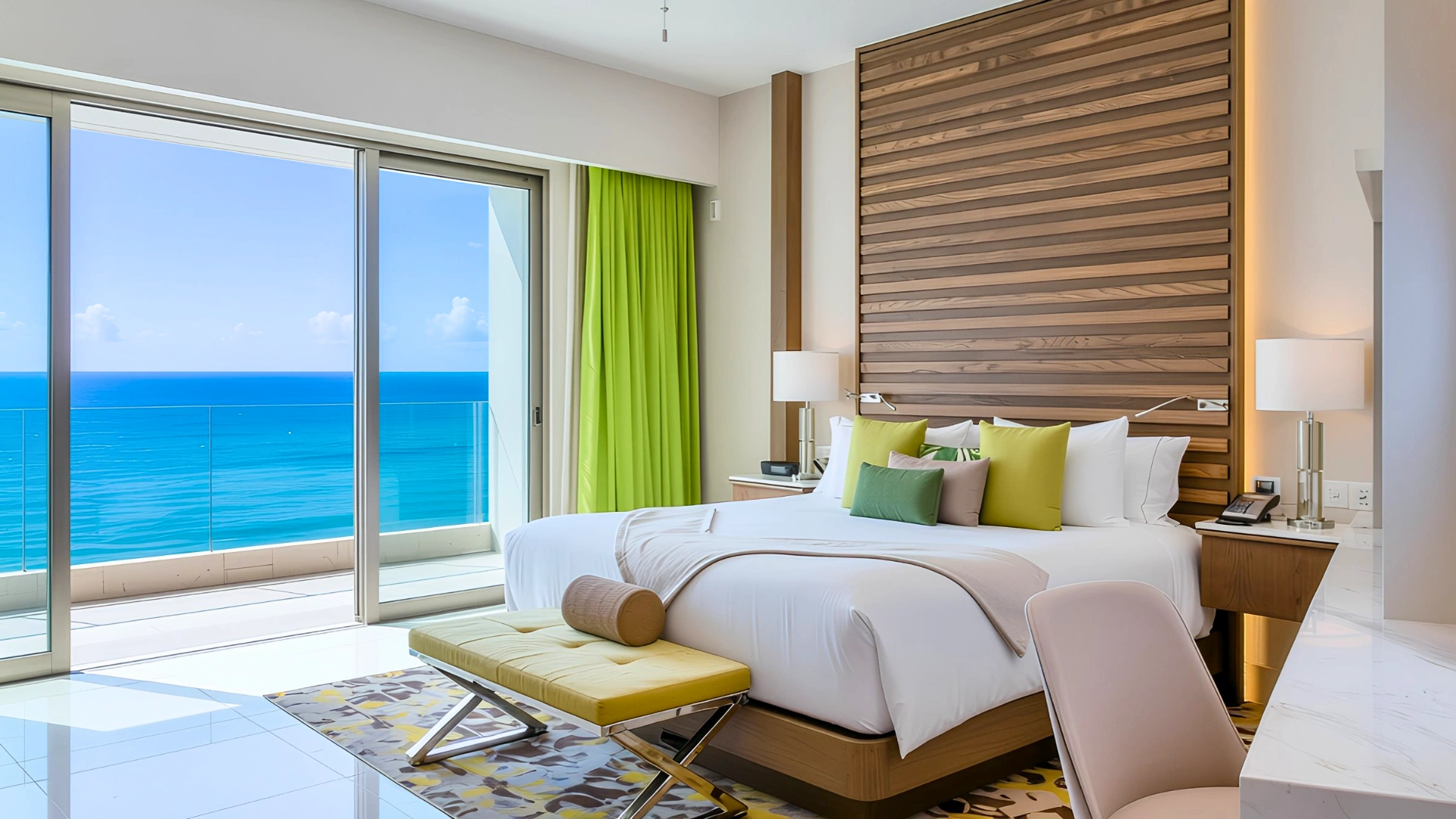 A luxurious Junior Suite at Garza Blanca Cancun, featuring a king-sized bed, spacious bathroom, and a private balcony with ocean views.