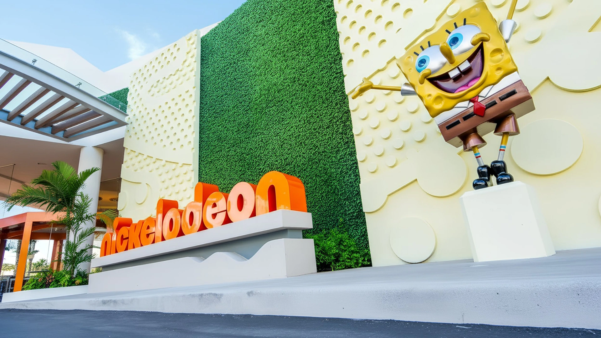 Nickelodeon Hotels & Resorts Riviera Maya SpongeBob entrance after 2025 renovations.